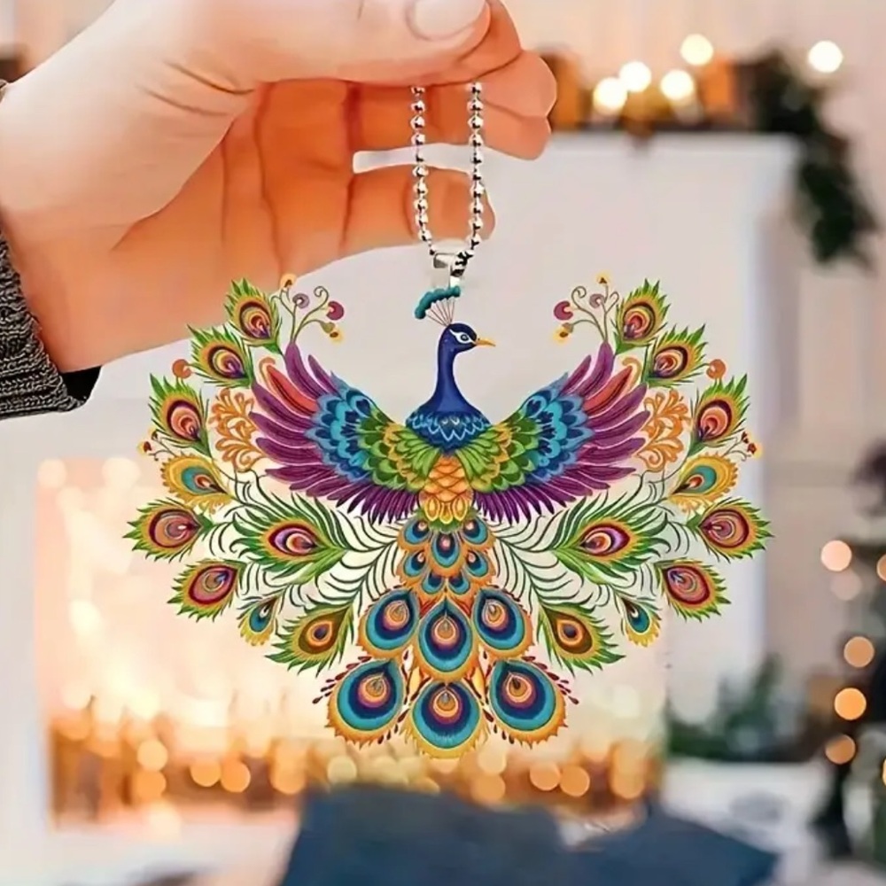 Ethnic Boho Peacock 2D Acrylic Charm Pendant Ornament